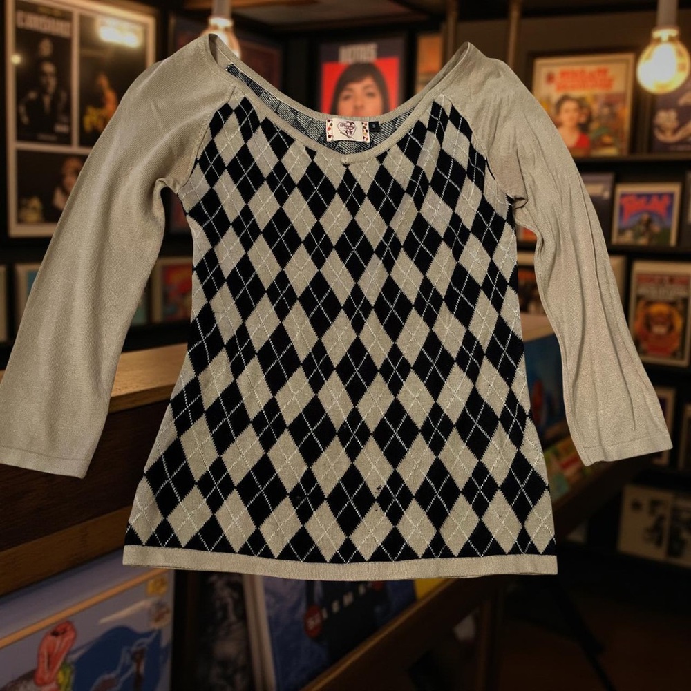 Dancing days by banned Beige and Black Argyle Sweater